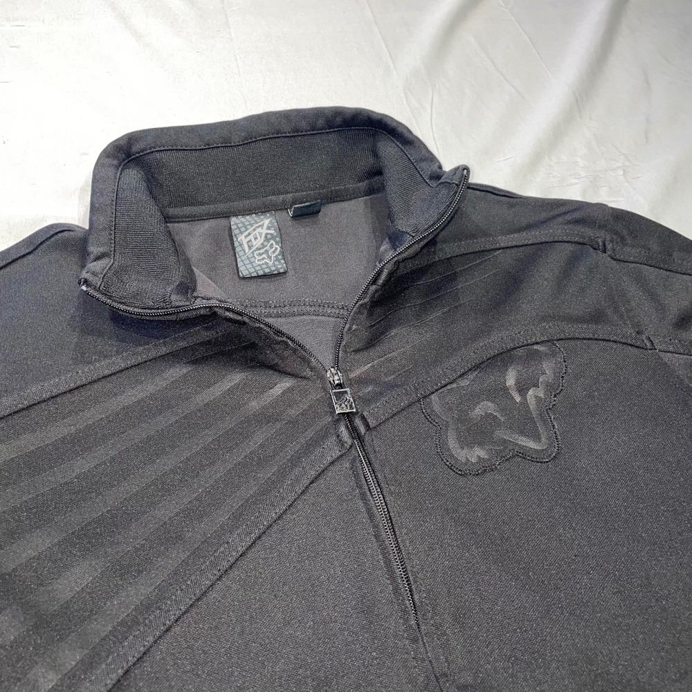Fox Racing Mens Black Full‎ Zip Track Jacket Tonal Logo Mock Neck Large Y2K